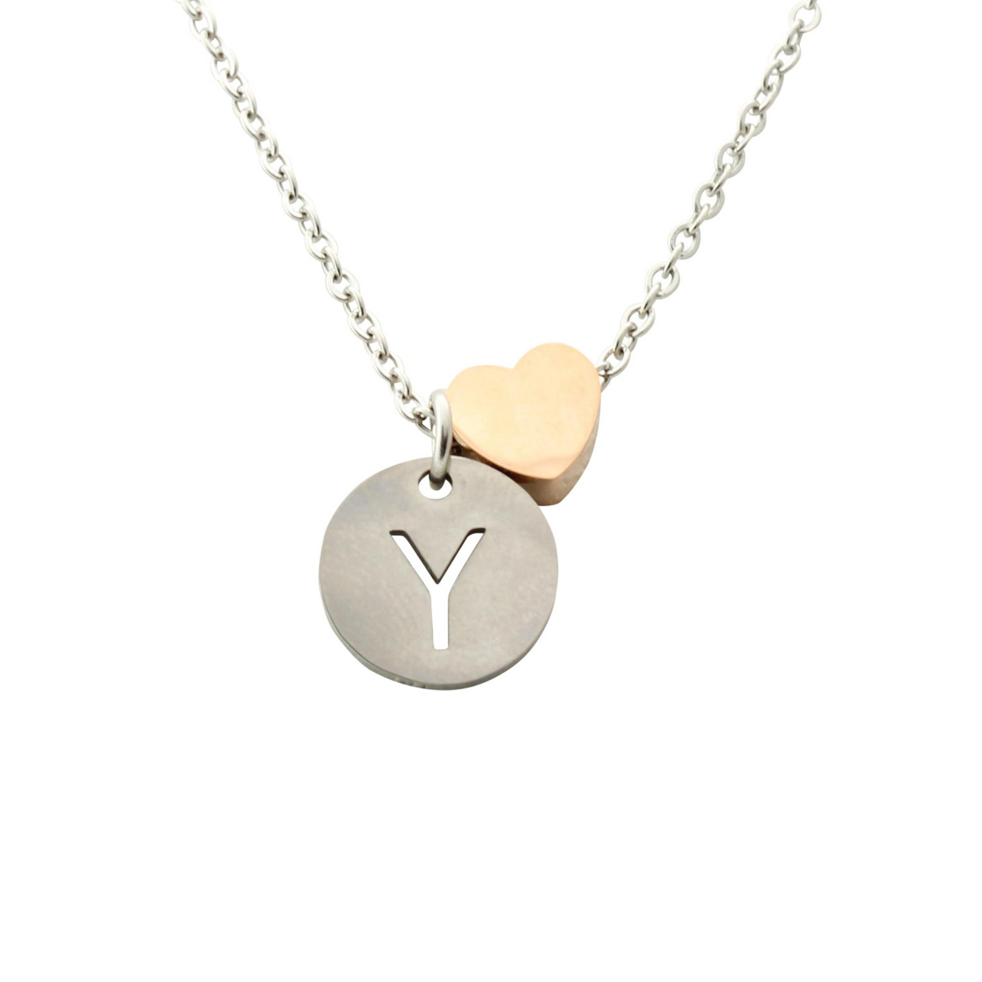 "Le Délice" Waterproof Personalized Initial Necklace with Heart - Silver/Rose Gold