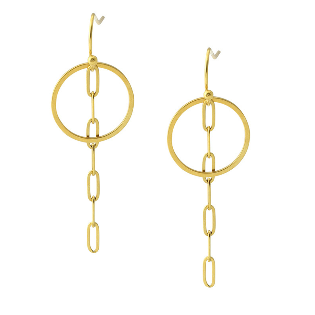 Waterproof "Imperméable” Polished Gold Bar and Chain Earrings