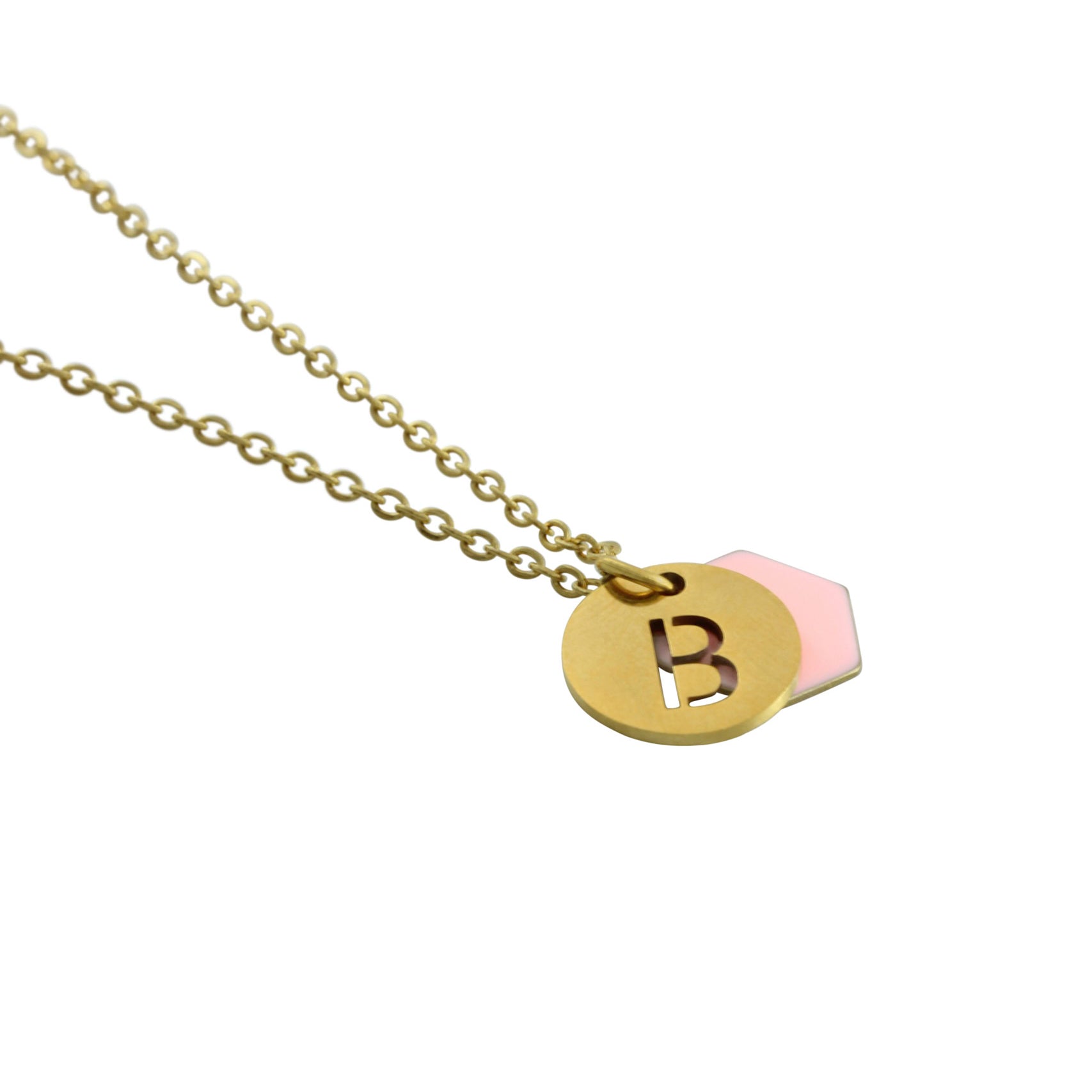 "Le Délice" Waterproof "Imperméable” Personalized Initial Gold Necklace with Pink Enamel Charm