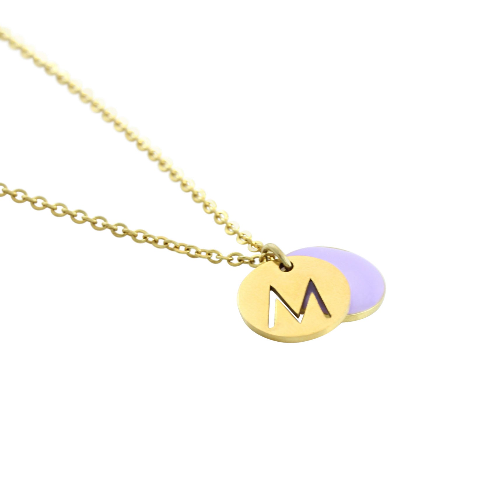 "Le Délice" Waterproof "Imperméable” Personalized Initial Gold Necklace with Lavender Enamel Charm