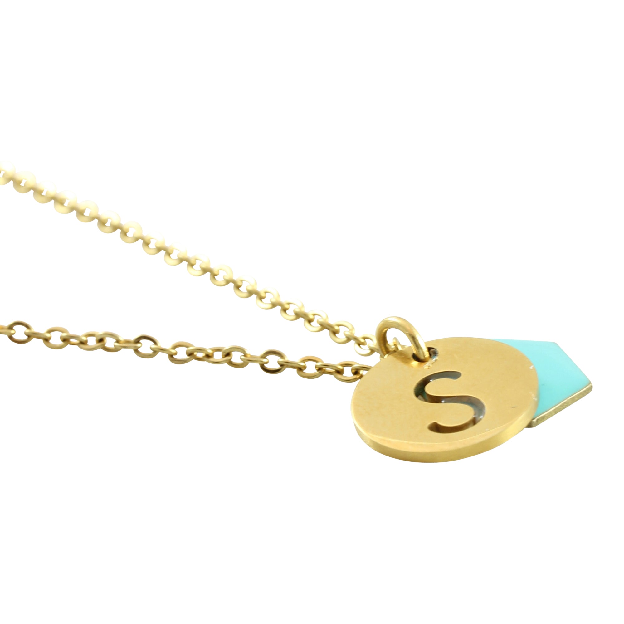 "Le Délice" Waterproof "Imperméable” Personalized Initial Gold Necklace with Aqua Enamel Charm