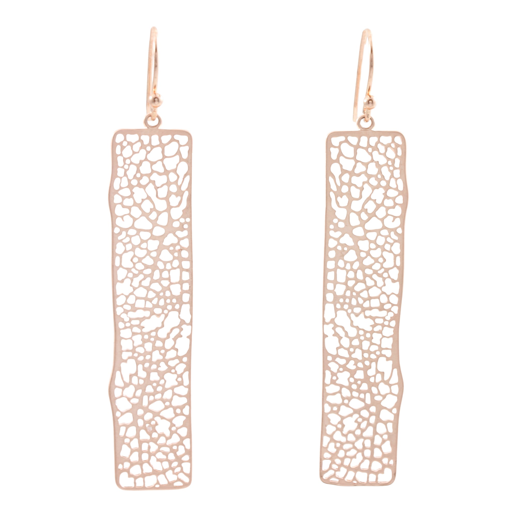 "L'Or" Matte Rose Gold Long Filigree Rectangular Earrings