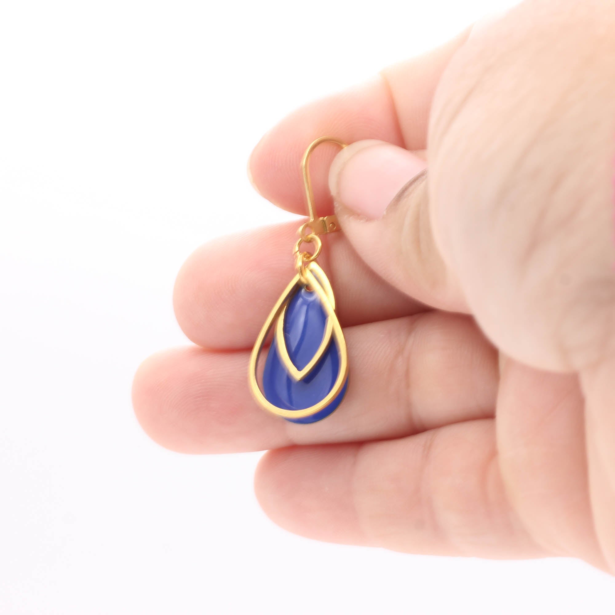 Waterproof “Heirloom” Gold Gemstone Colored Enamel Art Deco Leverback Earring