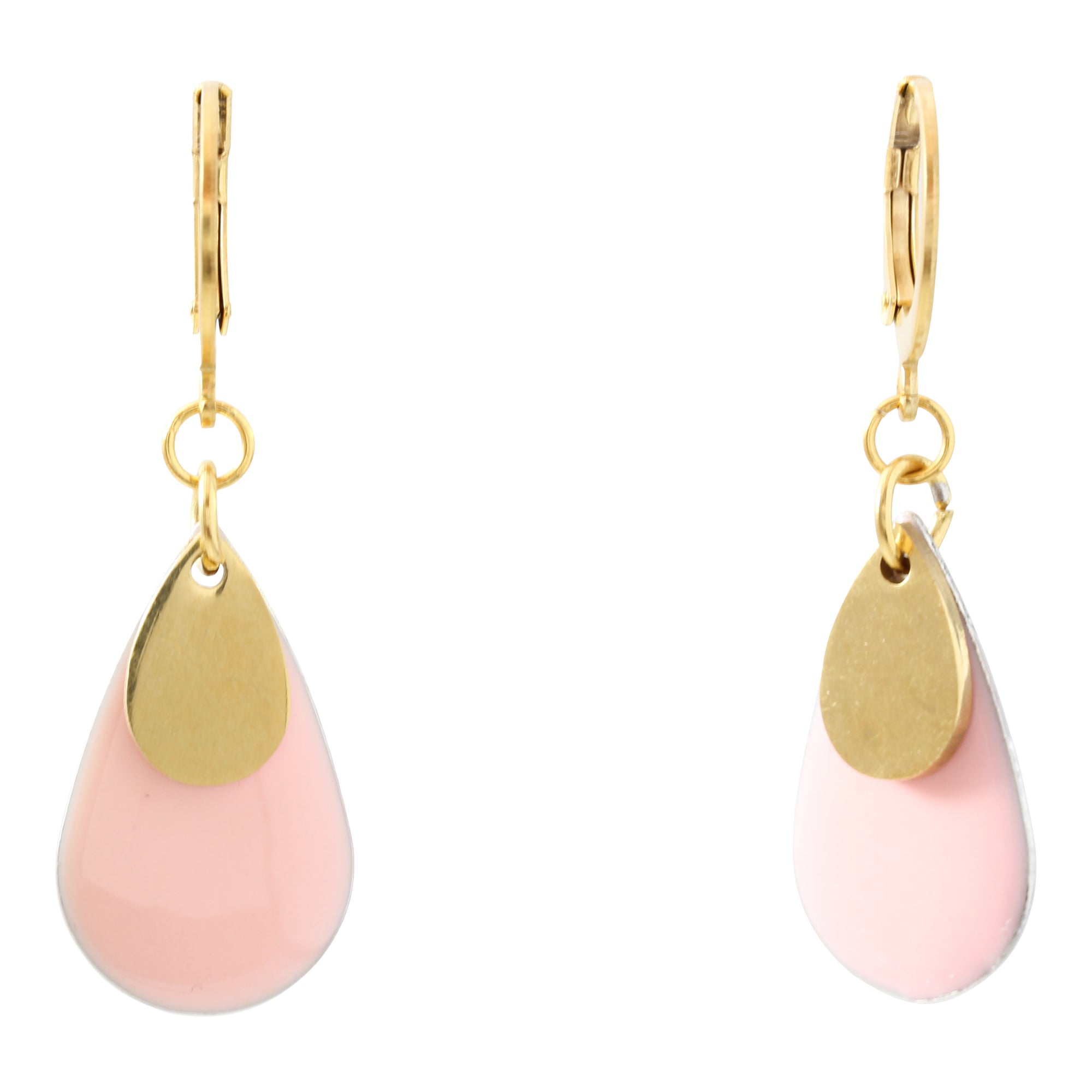"Le Délice" Waterproof "Imperméable” Waterproof Pink Enamel and Gold Teardrop Drop Earrings