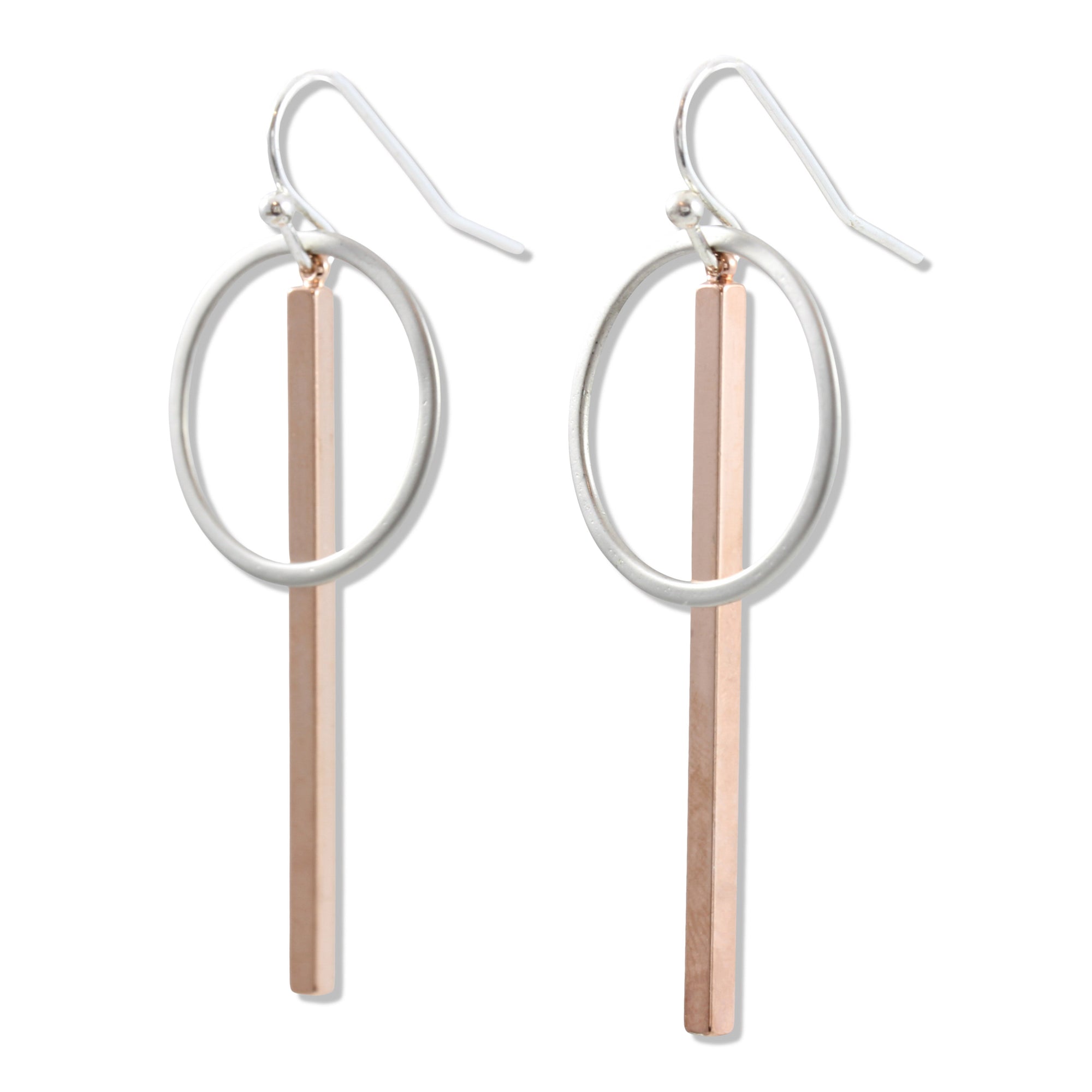 "Le Contour" Mixed Metal Matte Silver and Rose Gold Bar Drop Earrings