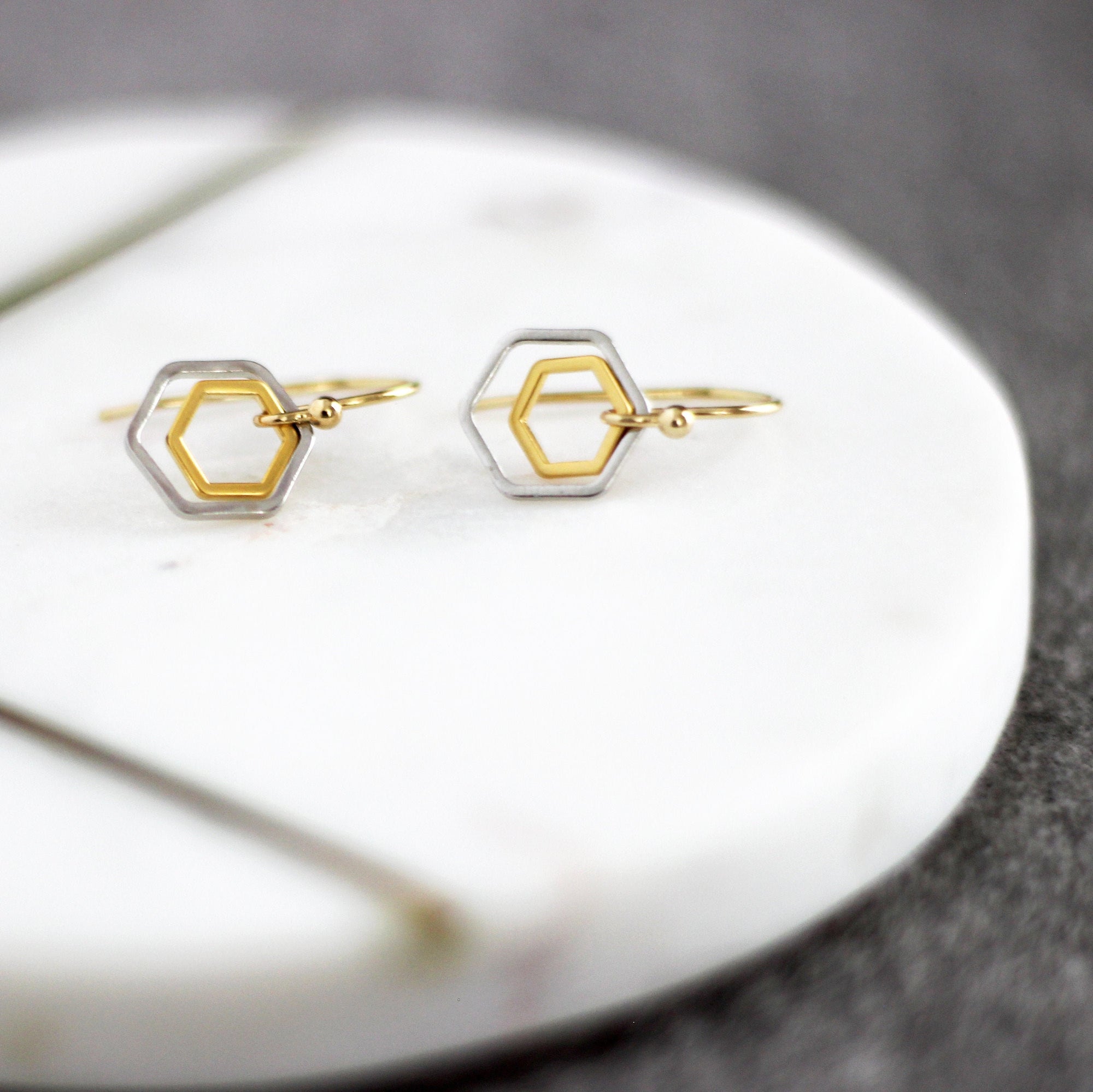 "Le Contour" Silver and Matte Gold Tiny Hoop Mixed Metal Earrings
