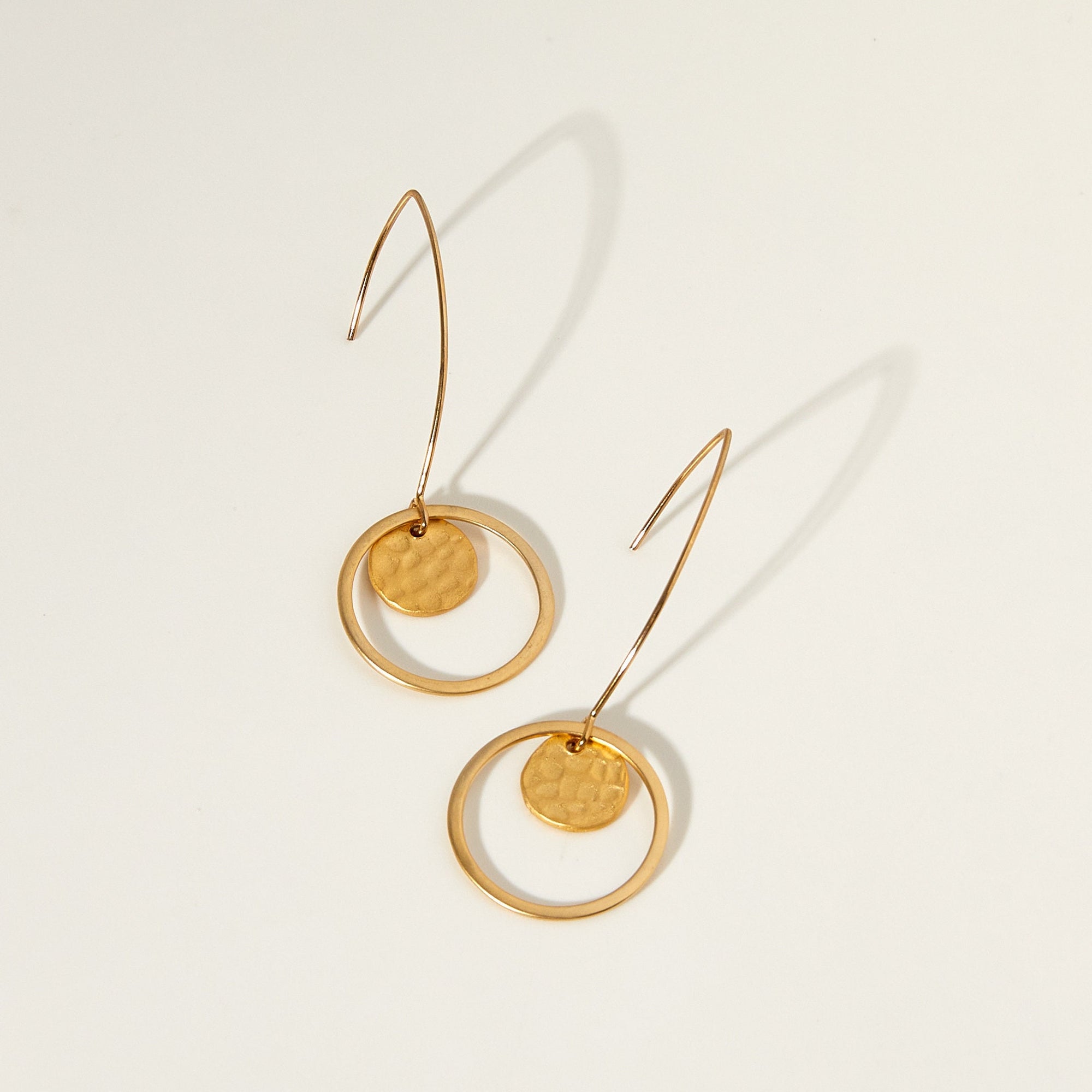 "L'Or" Round Geometric Matte Gold Drop Earrings