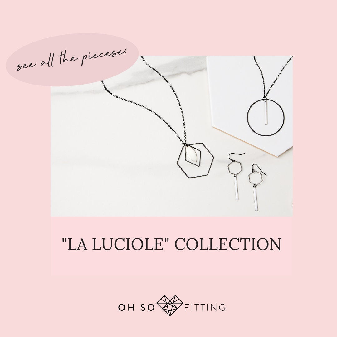 "La Luciole" White Hexagon Earrings Dangle