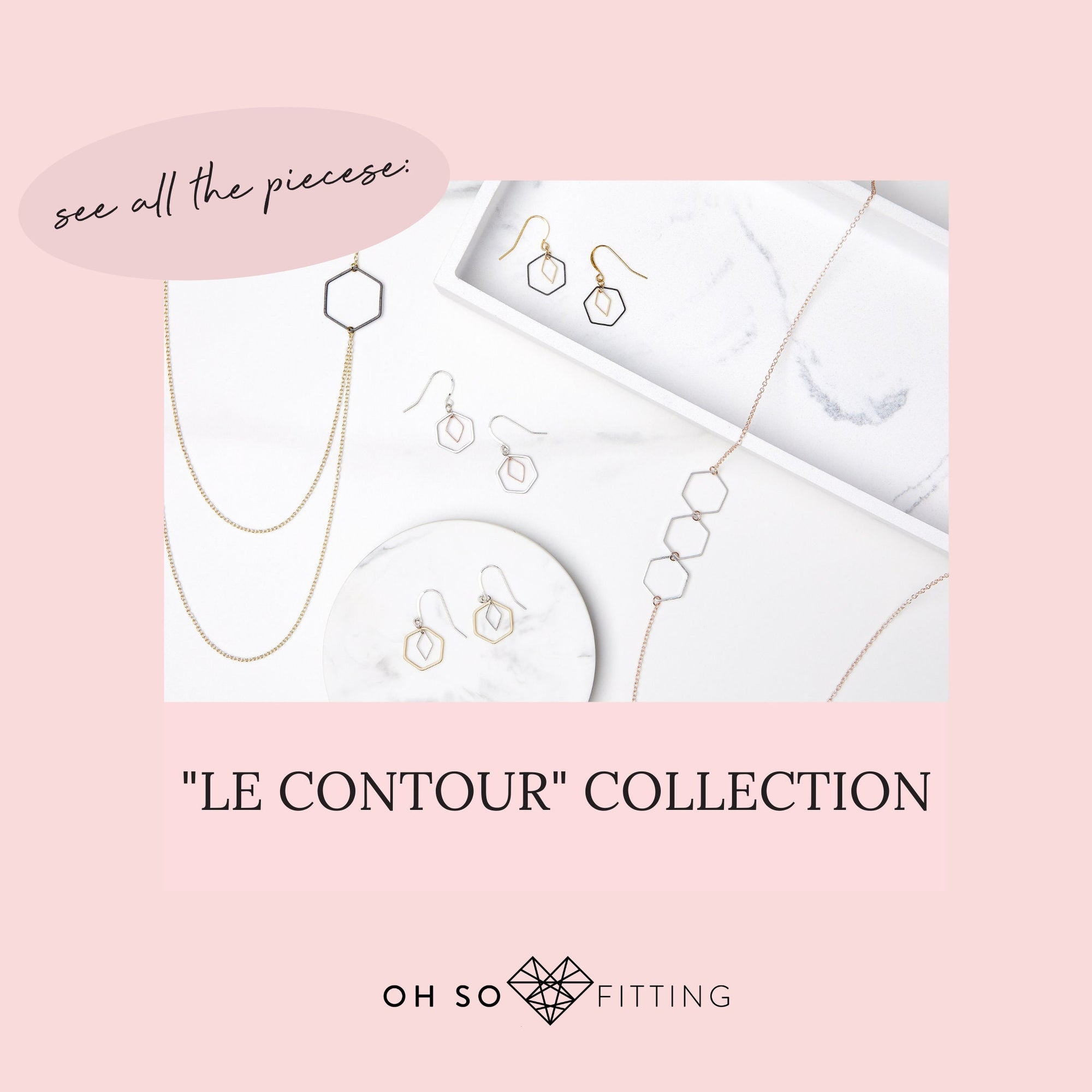 "Le Contour" Rose Gold & Silver Hexagon Earrings - I
