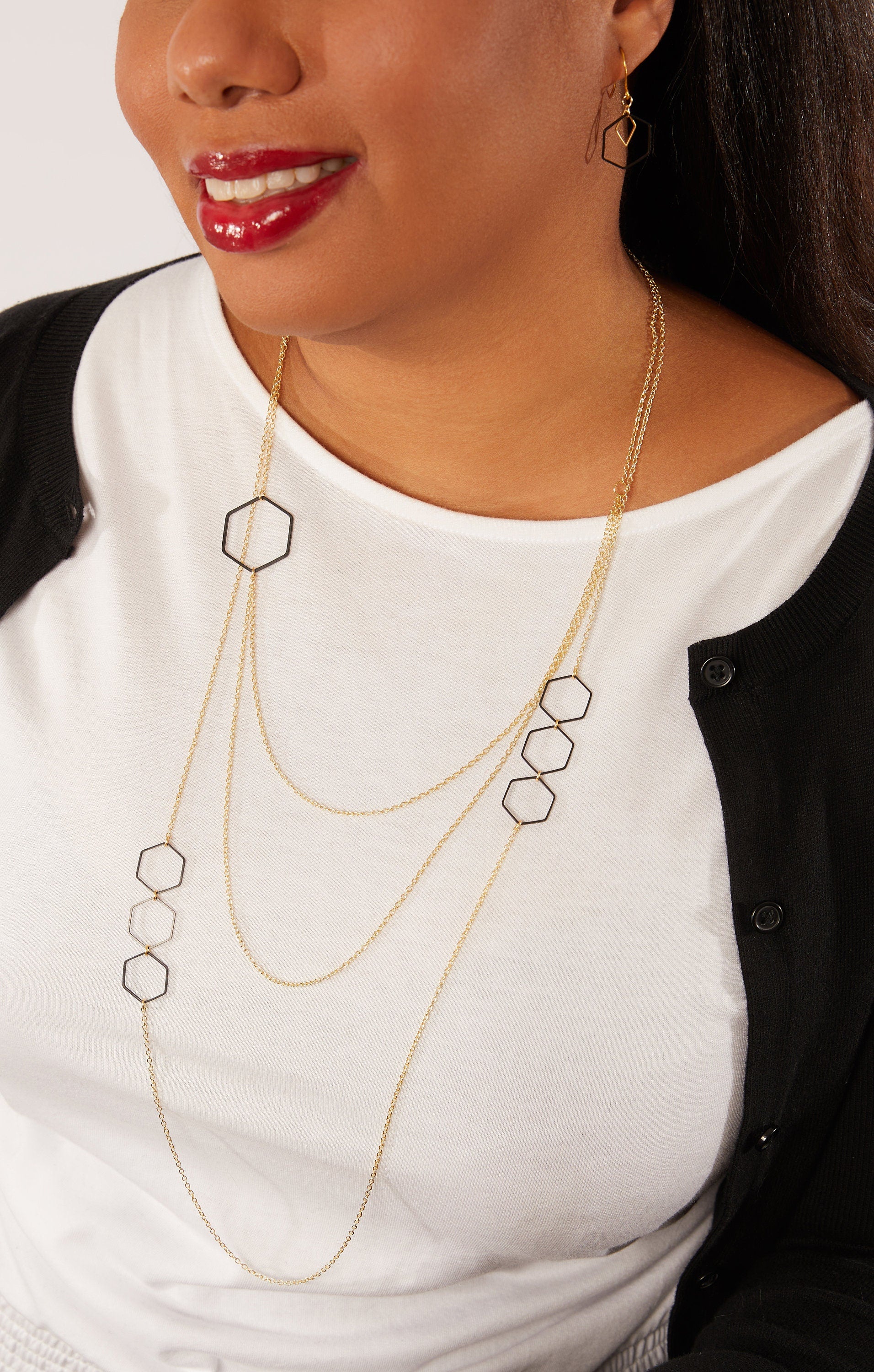 "Le Contour" Honeycomb Hexagon Gold & Silver Long Necklace