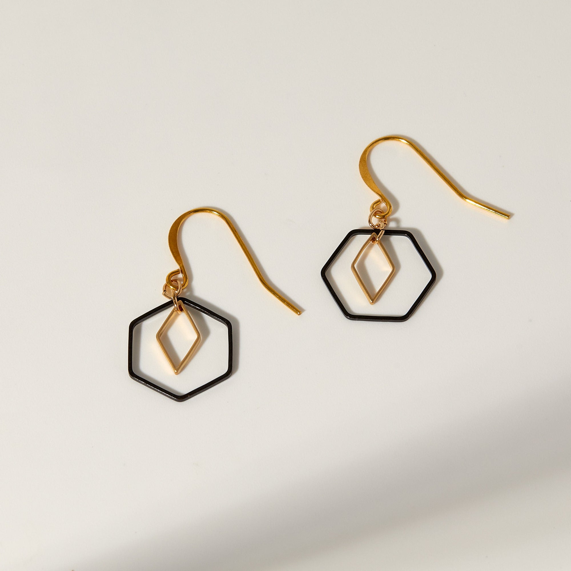 "Le Contour" Rose Gold & Silver Hexagon Earrings