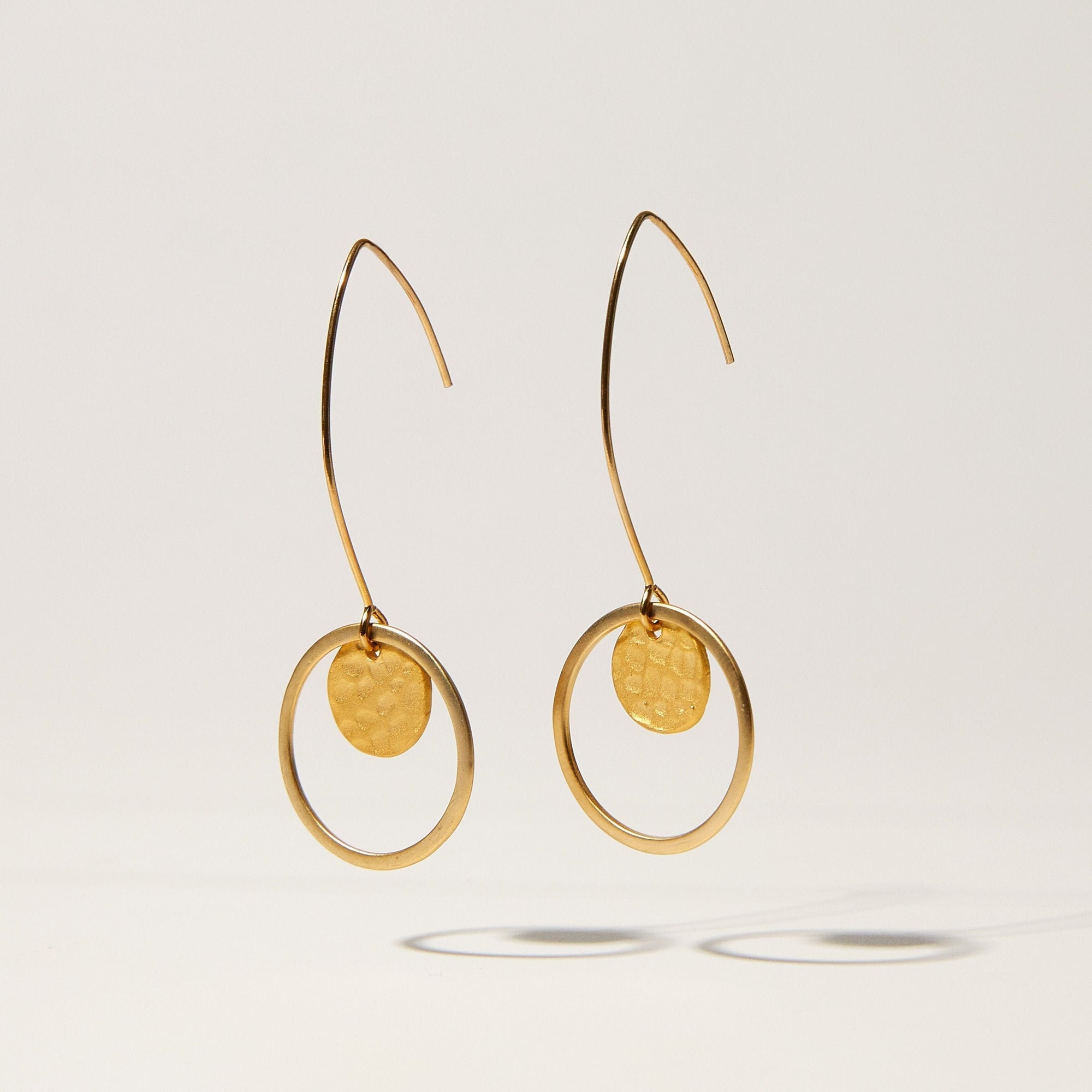 "L'Or" Round Geometric Matte Gold Drop Earrings