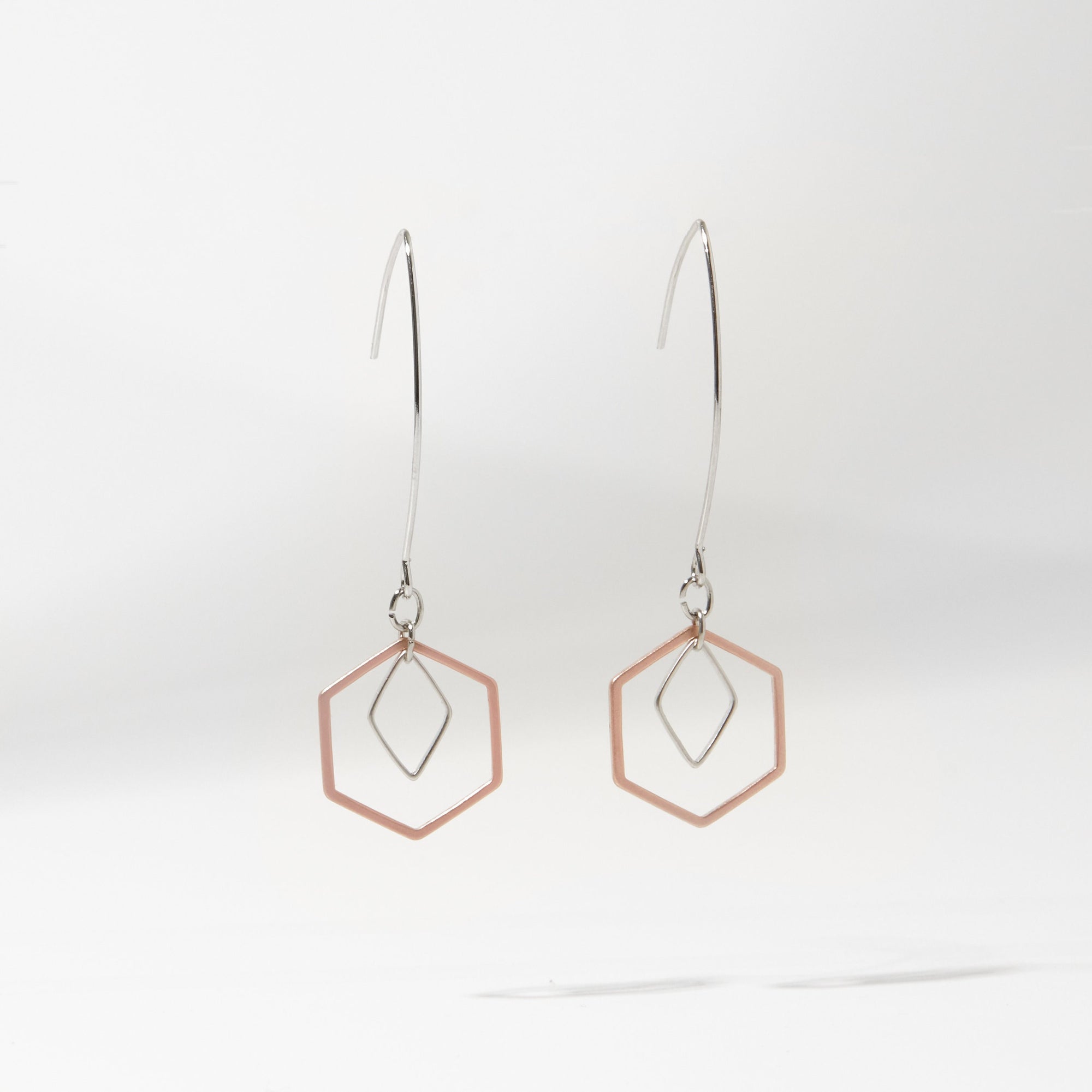 "Le Contour" Rose Gold & Silver Hexagon Earrings - II