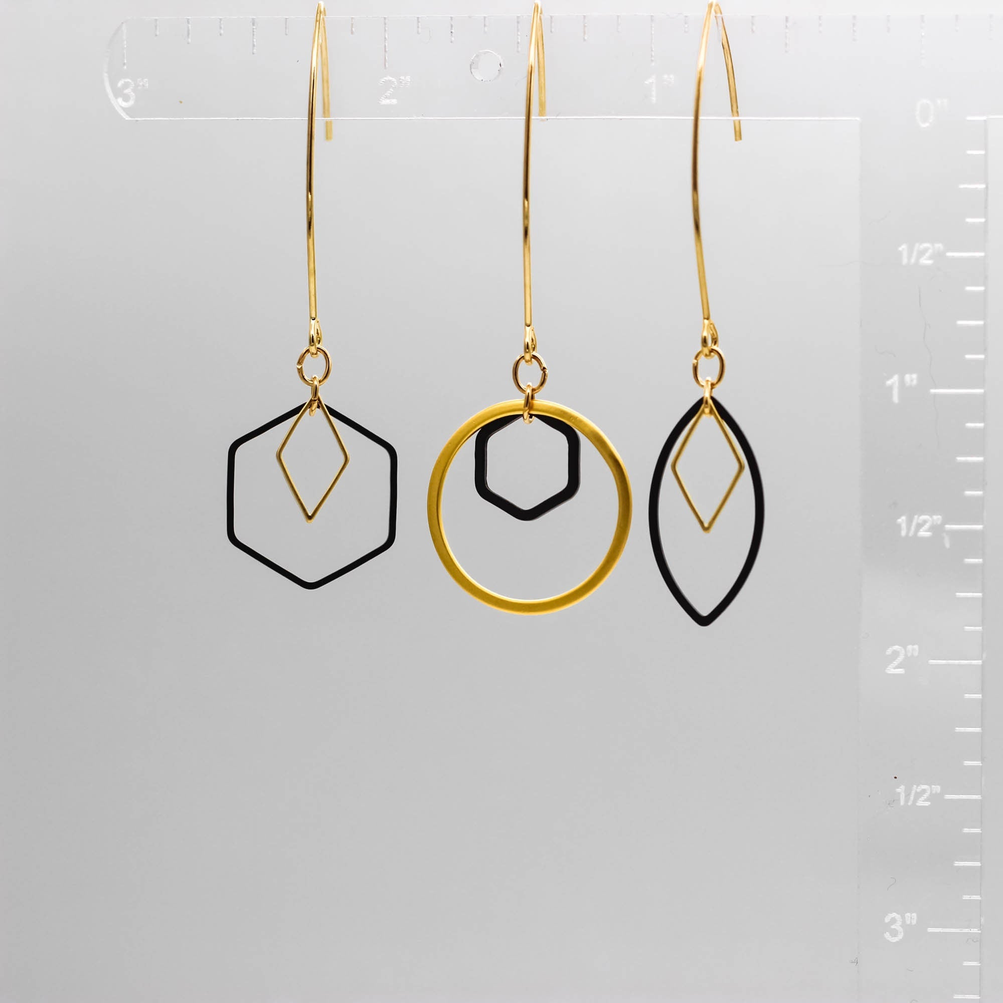 "Le Contour" Rose Gold & Silver Hexagon Earrings - I