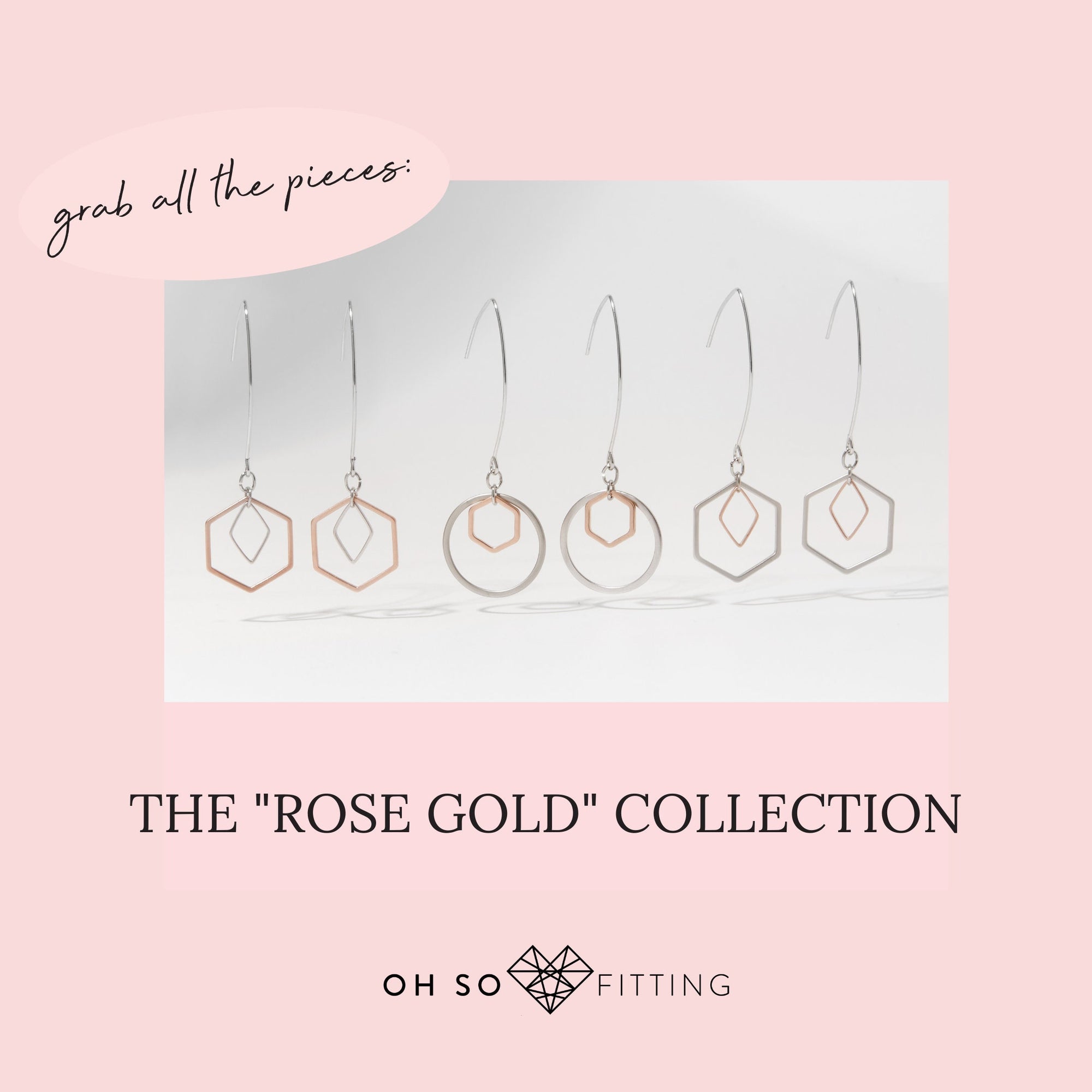 "Le Contour" Rose Gold & Silver Hexagon Earrings - III