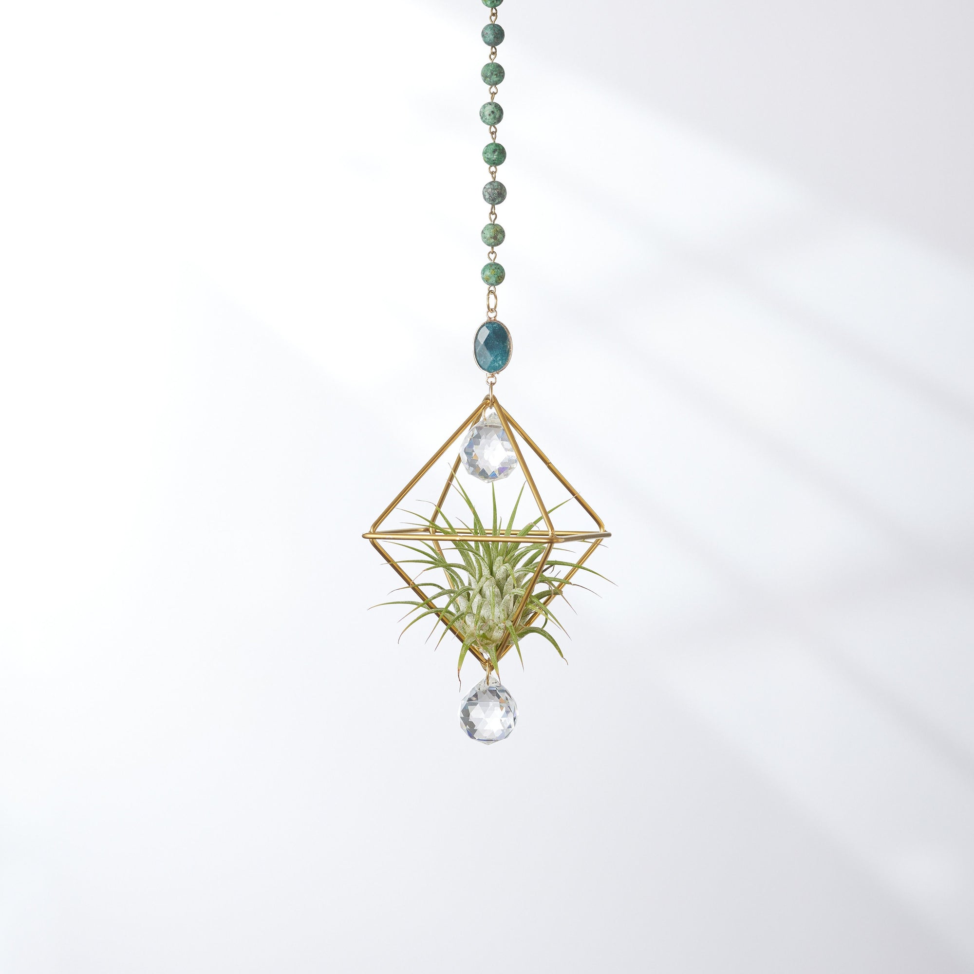 "Bijoux de Maison" Green African Turquiose Hanging Air Plant Holder with Prism