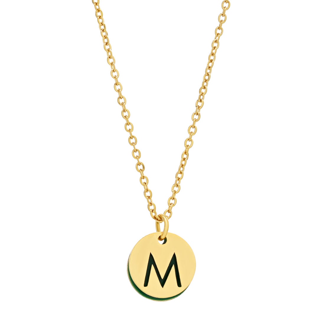 "Le Délice" Waterproof "Imperméable” Personalized Initial Necklace with Enamel - Green