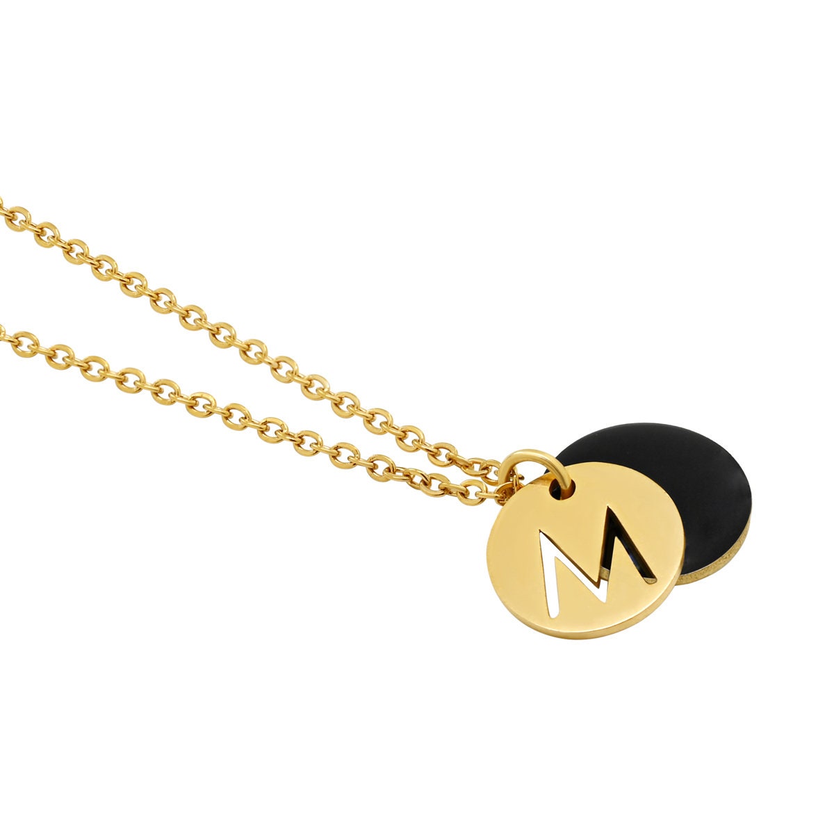 "Le Délice" Waterproof "Imperméable” Personalized Initial Necklace with Enamel - Black