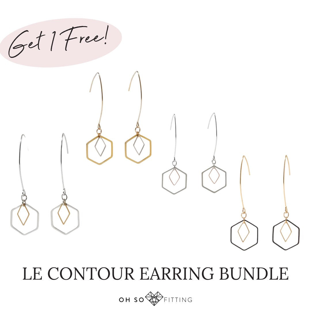 "Le Contour" Rose Gold & Silver Hexagon Earrings Bundle | Gift exchange