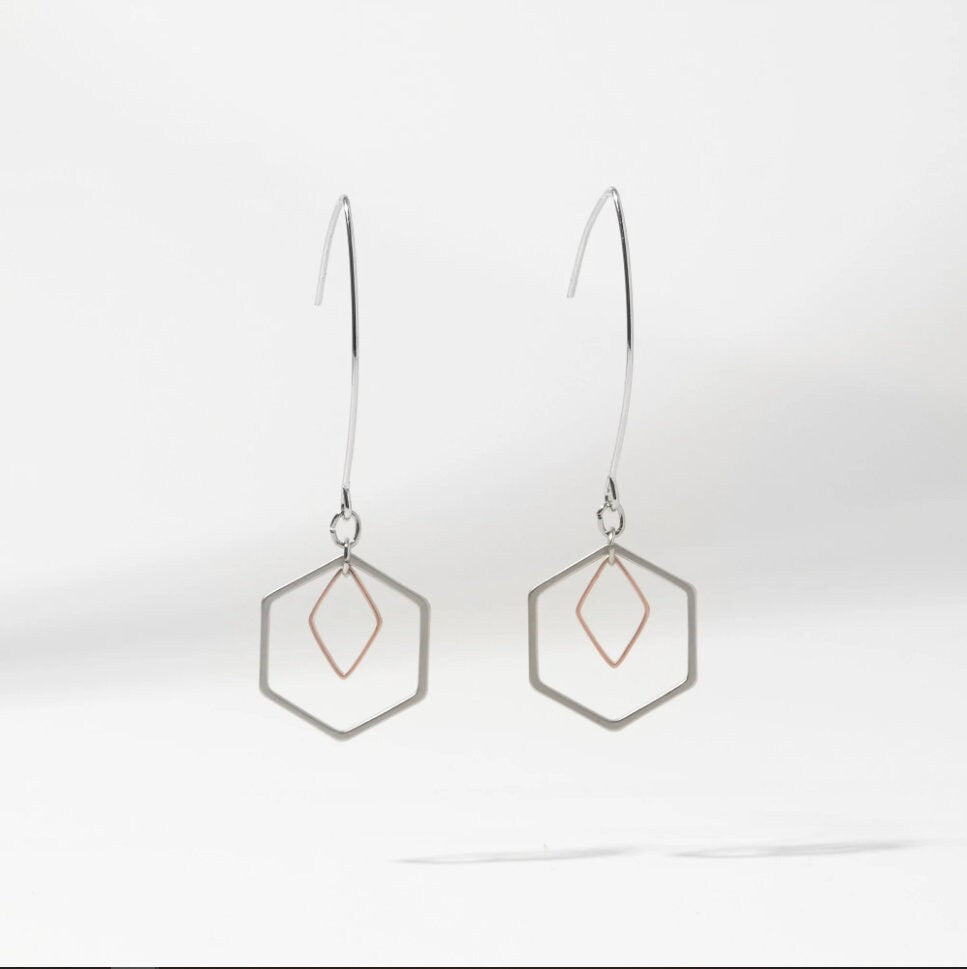"Le Contour" Rose Gold & Silver Hexagon Earrings Bundle | Gift exchange
