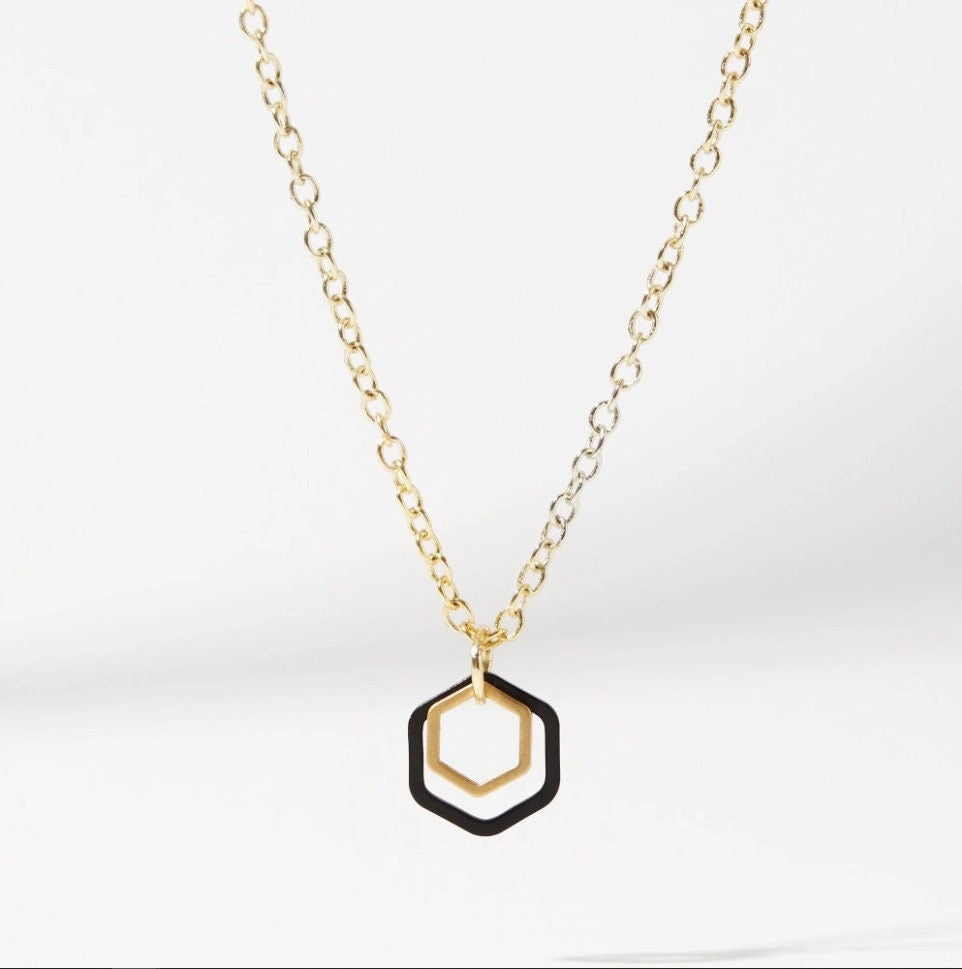 "Le Contour" Mini Hexagon Black & Gold Mixed Metal Necklace Bundle