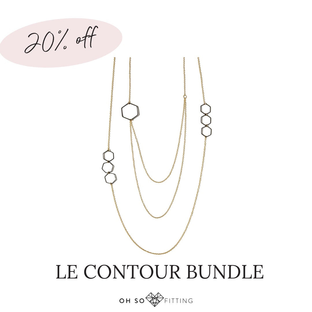 "Le Contour" Layered Black & Gold Hexagon Necklace Bundle