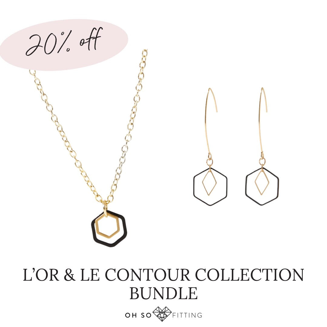 "Le Contour" Mini Hexagon Black & Gold Mixed Metal Necklace Bundle