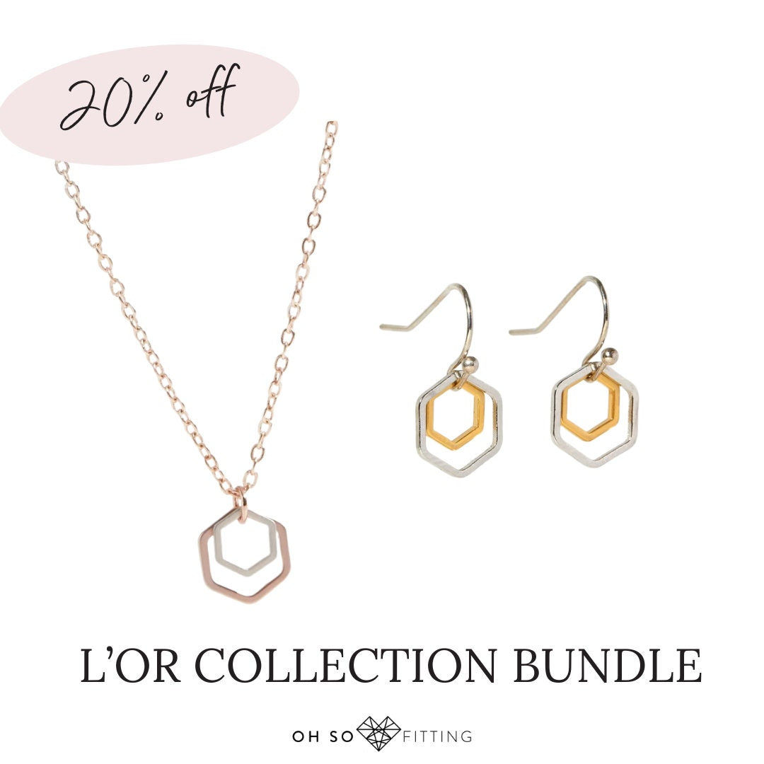 "Le Contour" Mini Hexagon Rose Gold and Silver Mixed Metal Necklace Bundle