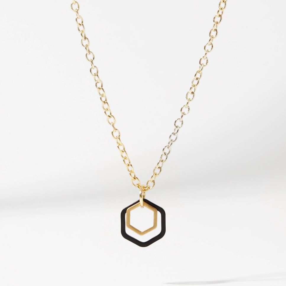 "Le Contour" Mini Hexagon Black & Gold Mixed Metal Necklace Bundle