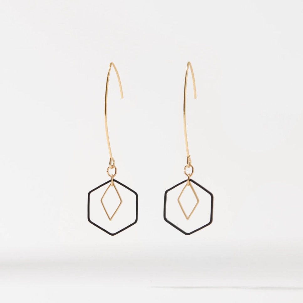 "Le Contour" Mini Hexagon Black & Gold Mixed Metal Necklace Bundle