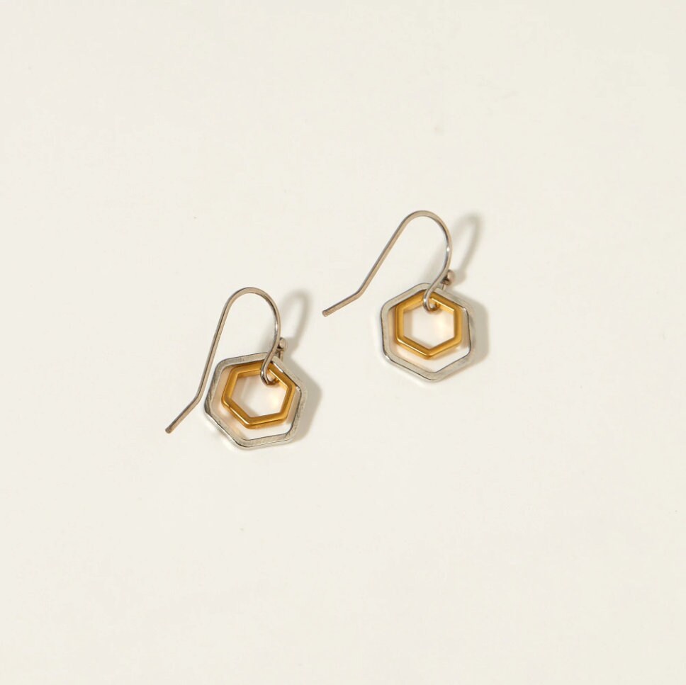 "Le Contour" Matte Gold Tiny Hexagon Hoops Bundle | Gift exchange