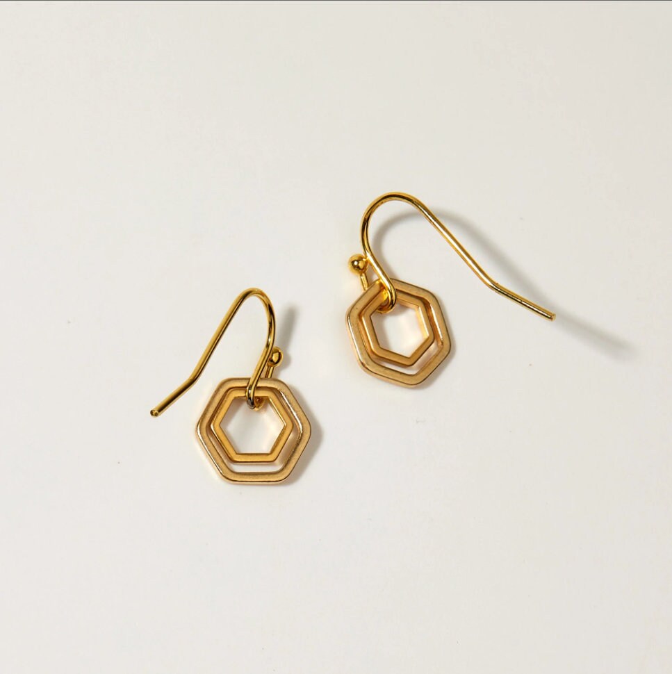 "Le Contour" Matte Gold Tiny Hexagon Hoops Bundle | Gift exchange