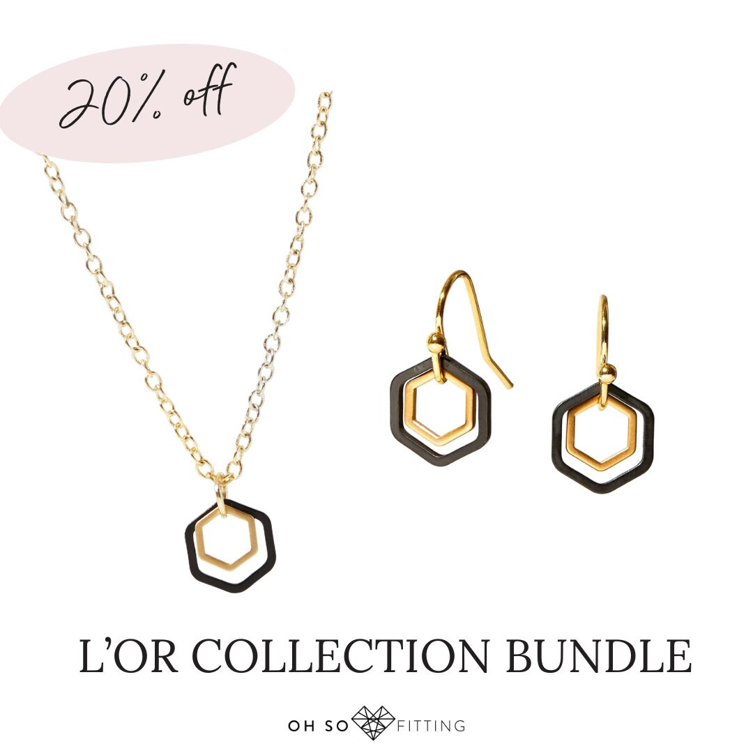 "Le Contour" Mini Hexagon Black & Gold Mixed Metal Necklace Bundle