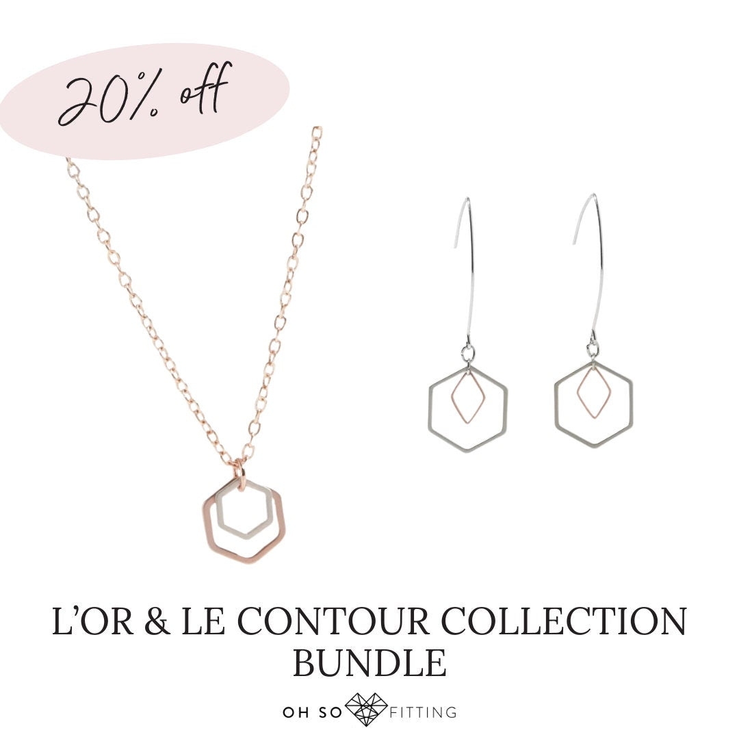 "Le Contour" Mini Hexagon Rose Gold and Silver Mixed Metal Necklace Bundle