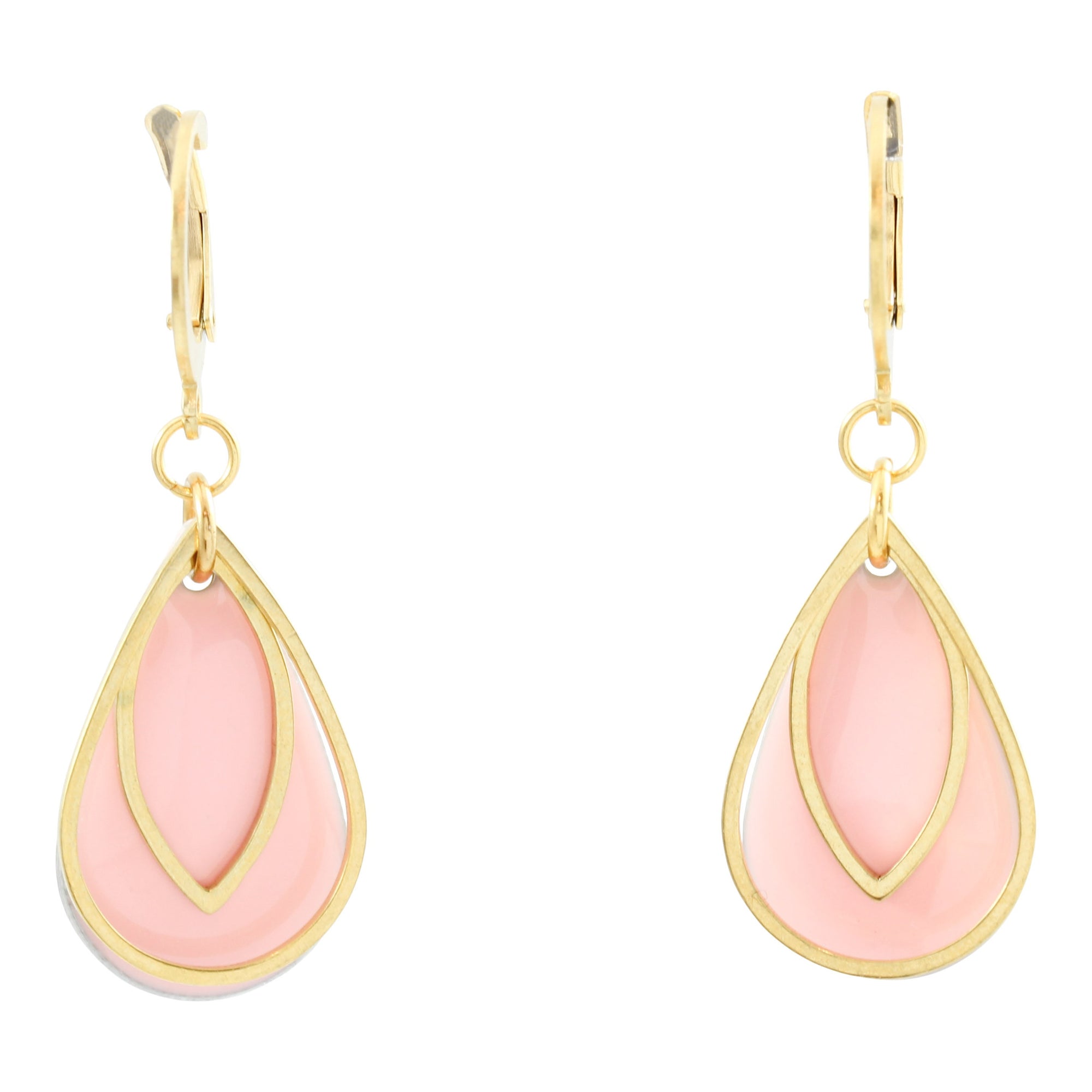 "Le Délice" Pink Waterproof “Heirloom” Gold Enamel Art Deco Leverback Earring