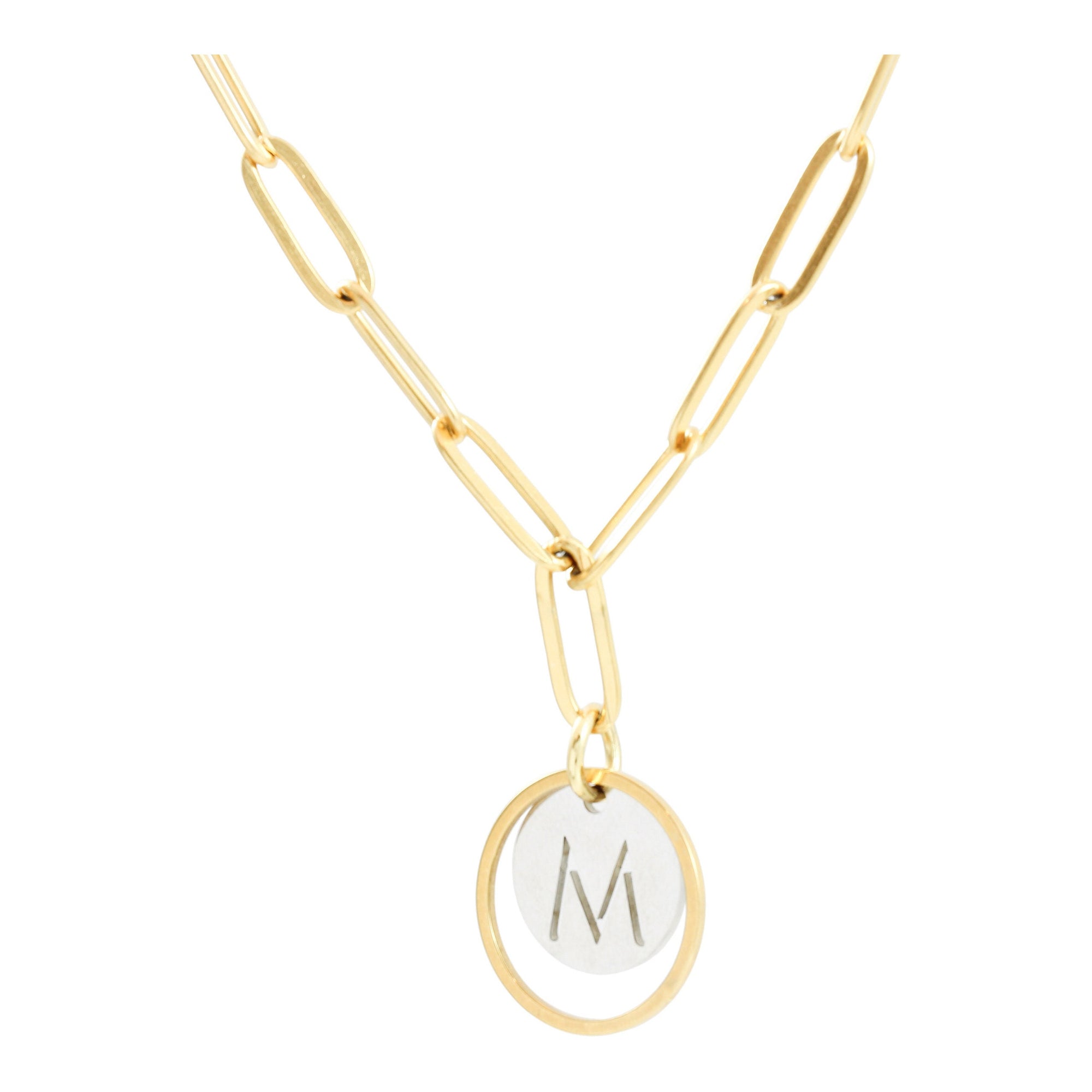 Waterproof "Imperméable” Mixed Metal Chunky Chain Initial Necklace - I