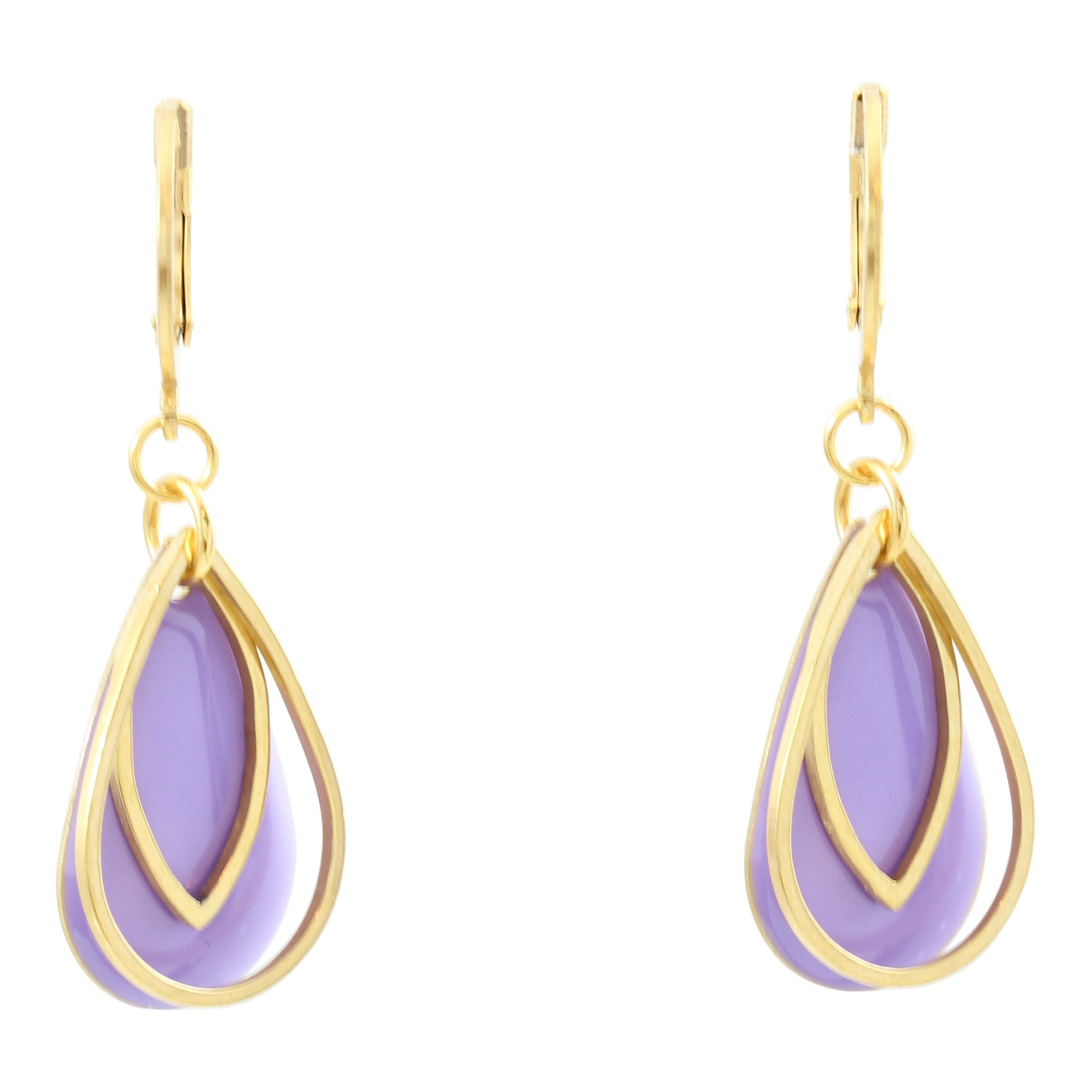 "Le Délice" Waterproof “Heirloom” Gold Purple Enamel Art Deco Leverback Earring